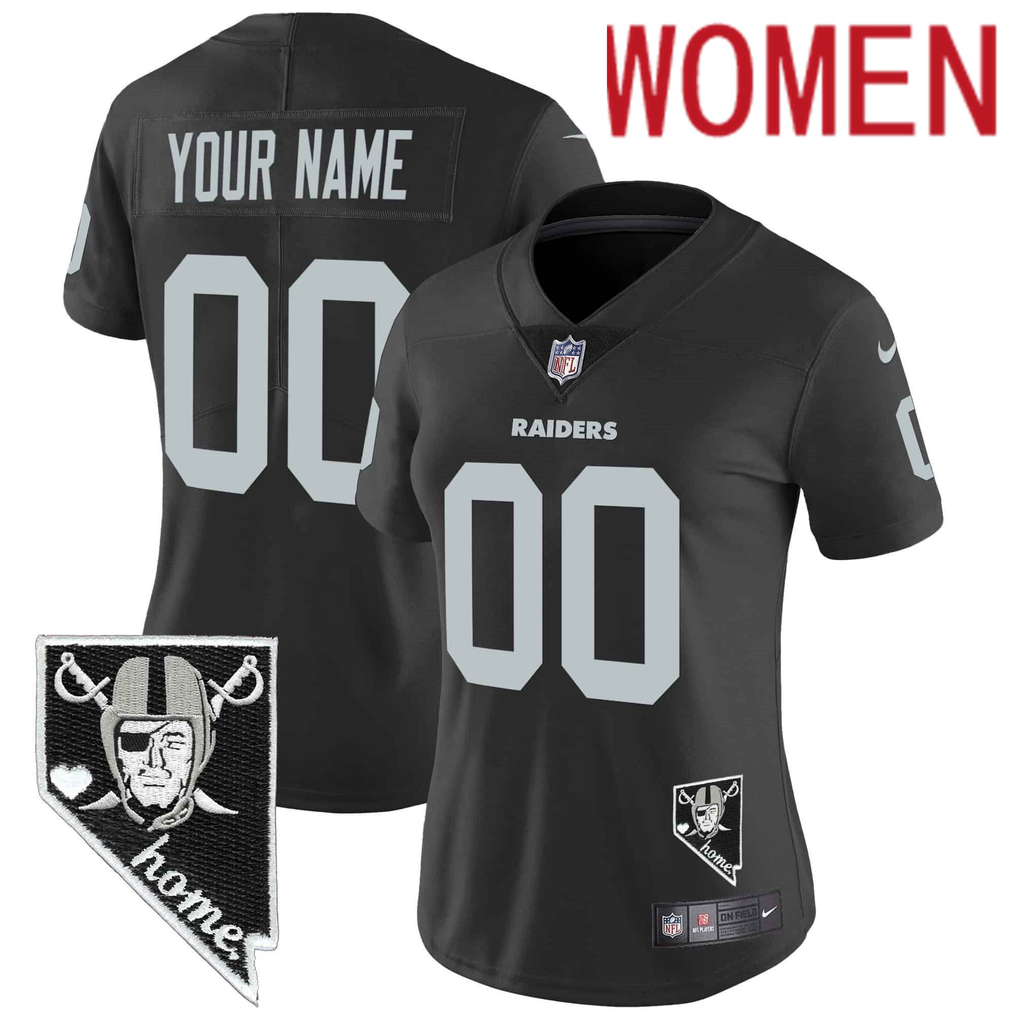 Women Oakland Raiders Black 2024 Nike Nevada Home Patch Vapor Custom NFL Jersey style 1->customized nfl jersey->Custom Jersey
